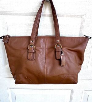 Coach Soho 2-Way Large Shopper Brown Leather Tote Satchel Zip Top Silver F17220